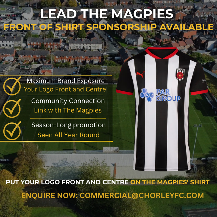 Front of Shirt Sponsorship Opportunity Available for 2026/27 and Beyond